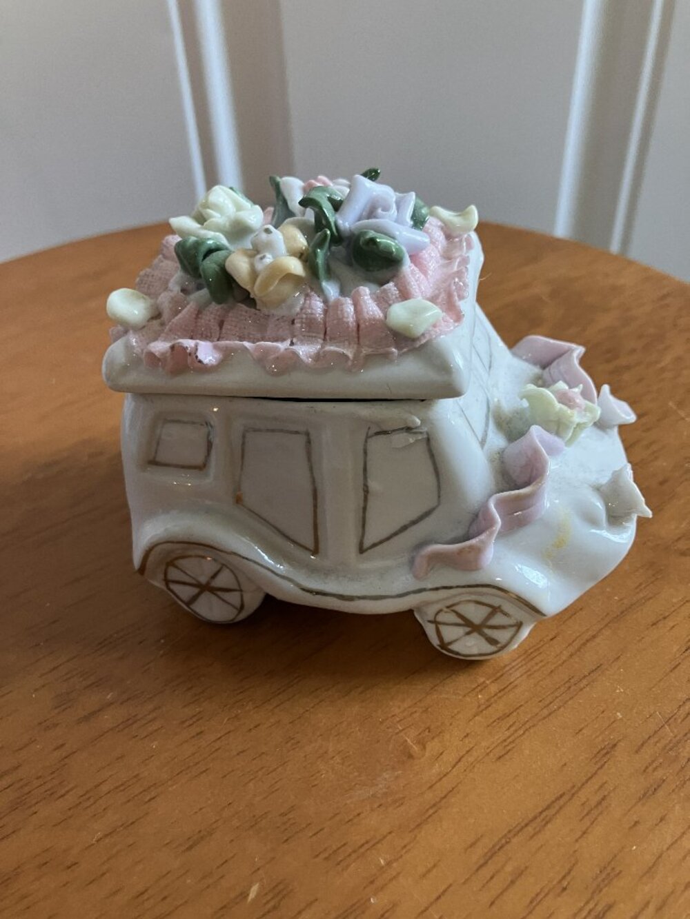 Vintage Porcelain Wedding Car Trinket Box